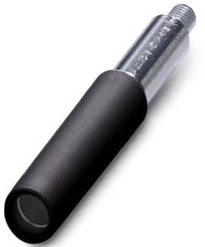 Zylinderförmiges, schwarzes Bauteil mit metallischem Anschluss an einem Ende.