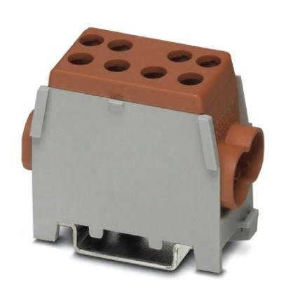Ein steckbares braunes Elektrobauteil mit mehreren Anschlüssen und einem grauen Gehäuse. Hauptsächlich in der Elektronik verwendet.