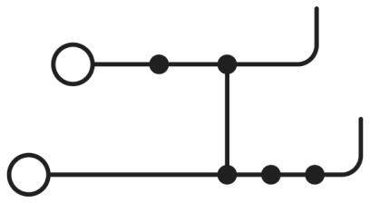 Ein Diagramm mit Linien und Punkten, das eine einfache schematische Darstellung von Verbindungen oder Beziehungen zeigt.