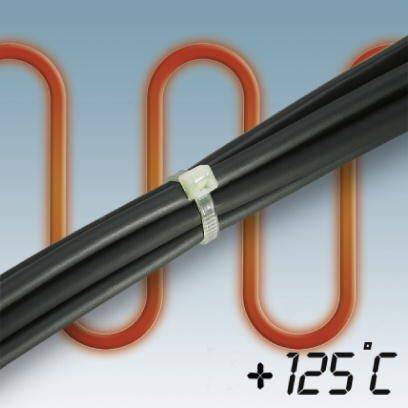 Schwarzes Kabel vor einem Heizsystem mit roter Leitung, Temperaturanzeige '+125°C'.