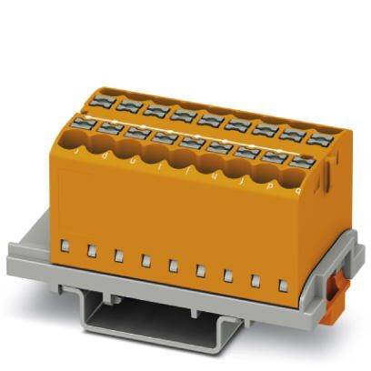 Oranger und grauer elektrischer Steckverbinder mit mehreren Eingängen, geeignet für industrielle Anwendungen.