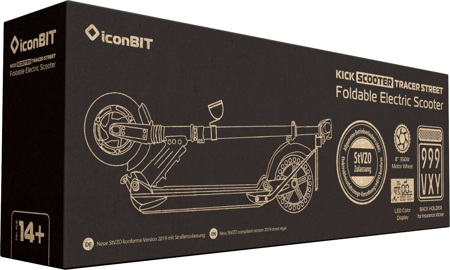 iconBIT Tracer Street E-Scooter Schwarz Li-Ion 36 V 6 Ah Straßenzulassung: Deutschland