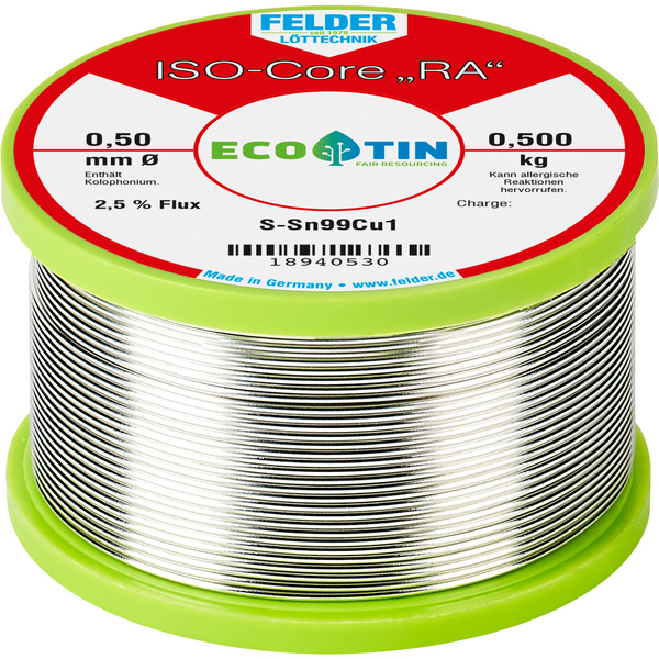 Felder Löttechnik ISO-Core "RA" Sn99Cu1 Étain à souder sans plomb bobine Sn99,3Cu0,7 0.500 kg 0.5 mm