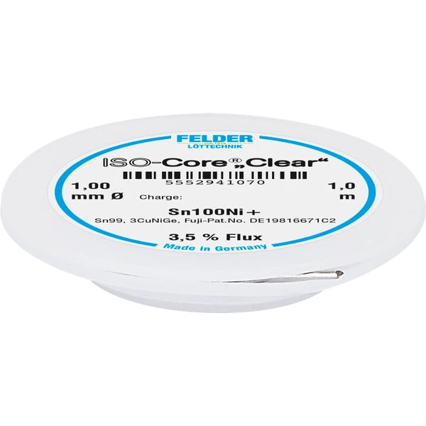 Felder ISO-Core "Clear" Sn100Ni+ Lötzinn Spule Sn99,25Cu0,7Ni0,05 1mm Felder ISO-Core "Clear" Sn100Ni+ Lötzinn Spule Sn99,25Cu0,7Ni0,05 1mm