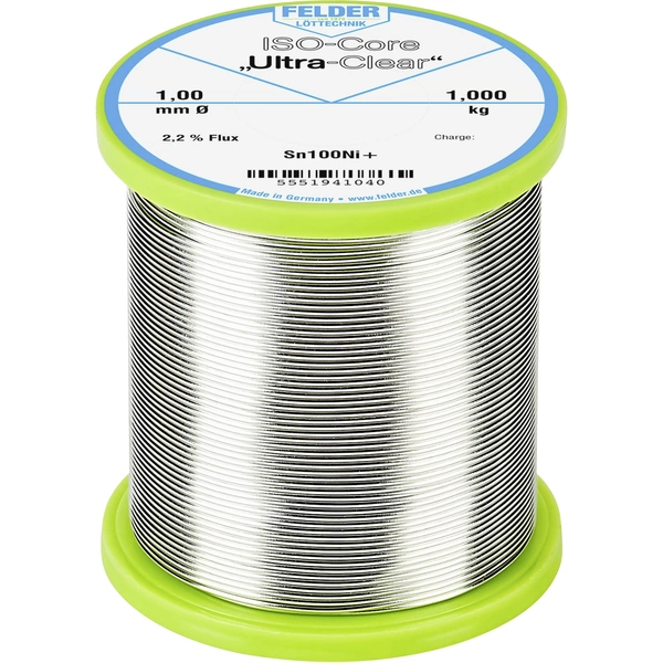 Felder ISO-Core "Ultra-Clear" Sn100Ni+ Lötzinn, bleifrei Spule Sn99,25Cu0,7Ni0,05 1.000kg 1mm Felder ISO-Core "Ultra-Clear" Sn100Ni+ Lötzinn, bleifrei Spule Sn99,25Cu0,7Ni0,05 1.000kg 1mm