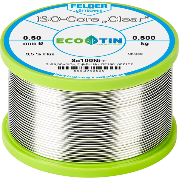 Felder ISO-Core "Clear" Sn100Ni+ Lötzinn Spule Sn99,25Cu0,7Ni0,05 0.500kg 0.5mm Felder ISO-Core "Clear" Sn100Ni+ Lötzinn Spule Sn99,25Cu0,7Ni0,05 0.500kg 0.5mm