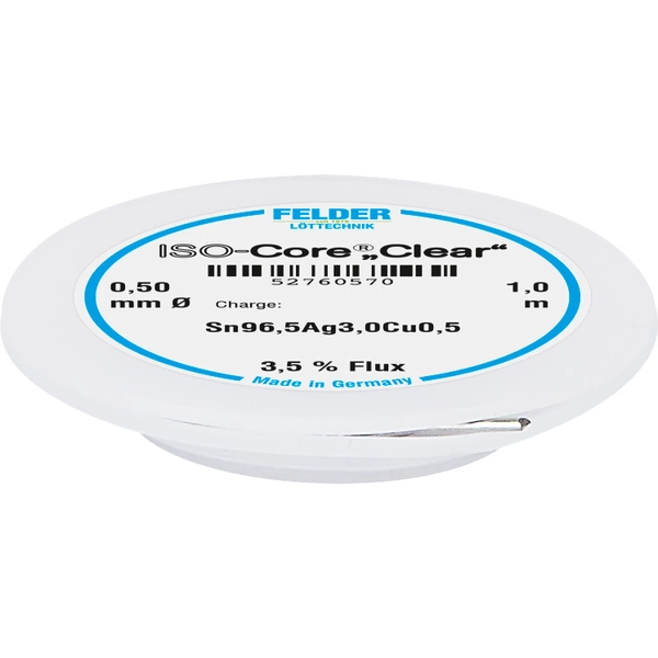 Felder ISO-Core "Clear" SAC305 Lötzinn Spule Sn96,5Ag3Cu0,5 0.5 mm Felder ISO-Core "Clear" SAC305 Lötzinn Spule Sn96,5Ag3Cu0,5 0.5 mm