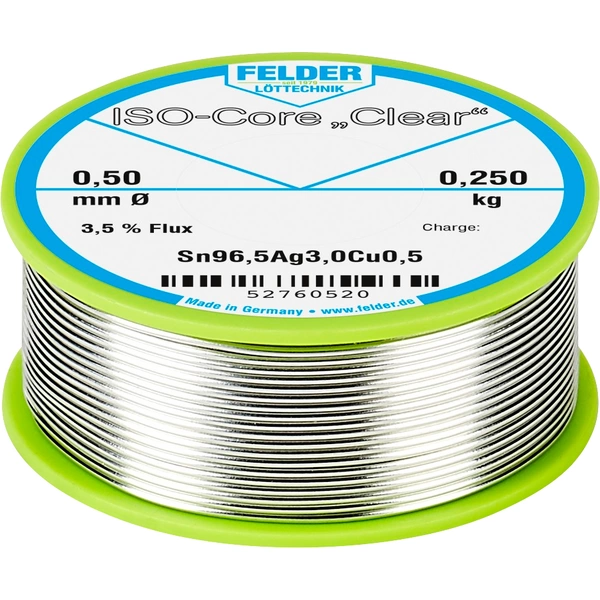 Felder ISO-Core "Clear" SAC305 Lötzinn Spule Sn96,5Ag3Cu0,5 0.250kg 0.5mm Felder ISO-Core "Clear" SAC305 Lötzinn Spule Sn96,5Ag3Cu0,5 0.250kg 0.5mm