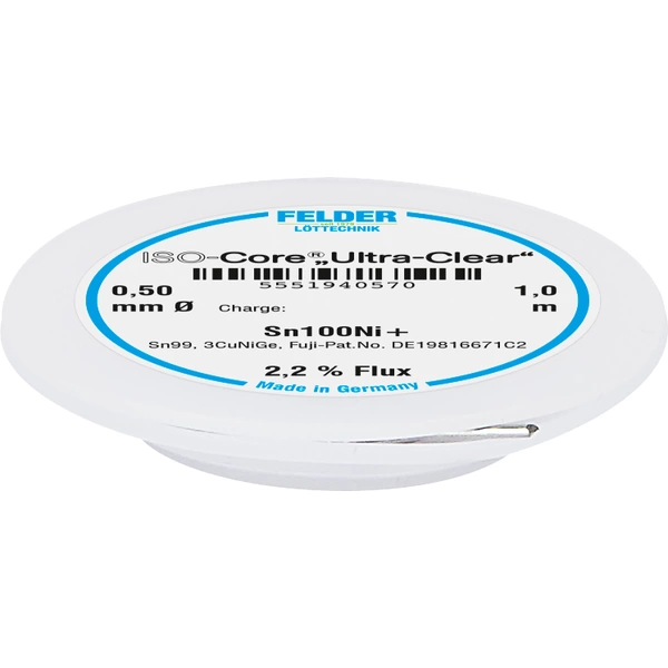 Felder ISO-Core "Ultra-Clear" Sn100Ni+ Lötzinn, bleifrei Spule Sn99,25Cu0,7Ni0,05 0.5mm Felder ISO-Core "Ultra-Clear" Sn100Ni+ Lötzinn, bleifrei Spule Sn99,25Cu0,7Ni0,05 0.5mm