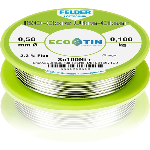 Felder ISO-Core "Ultra-Clear" Sn100Ni+ Lötzinn, bleifrei Spule Sn99,3CuNiG 0.100kg 0.5mm Felder ISO-Core "Ultra-Clear" Sn100Ni+ Lötzinn, bleifrei Spule Sn99,3CuNiG 0.100kg 0.5mm