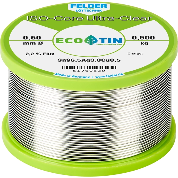 Felder ISO-Core "Ultra Clear" SAC305 Lötzinn Spule Sn96,5Ag3Cu0,5 0.500 kg 0.5 mm Felder ISO-Core "Ultra Clear" SAC305 Lötzinn Spule Sn96,5Ag3Cu0,5 0.500 kg 0.5 mm