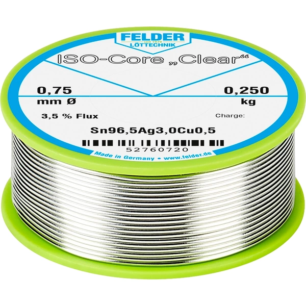 Felder ISO-Core "Clear" SAC305 Lötzinn Spule Sn96,5Ag3Cu0,5 0.250kg 0.75mm Felder ISO-Core "Clear" SAC305 Lötzinn Spule Sn96,5Ag3Cu0,5 0.250kg 0.75mm
