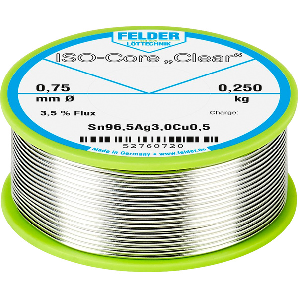Felder Löttechnik ISO-Core "Clear" SAC305 Lötzinn Spule Sn96,5Ag3Cu0,5 0.250kg 0.75mm