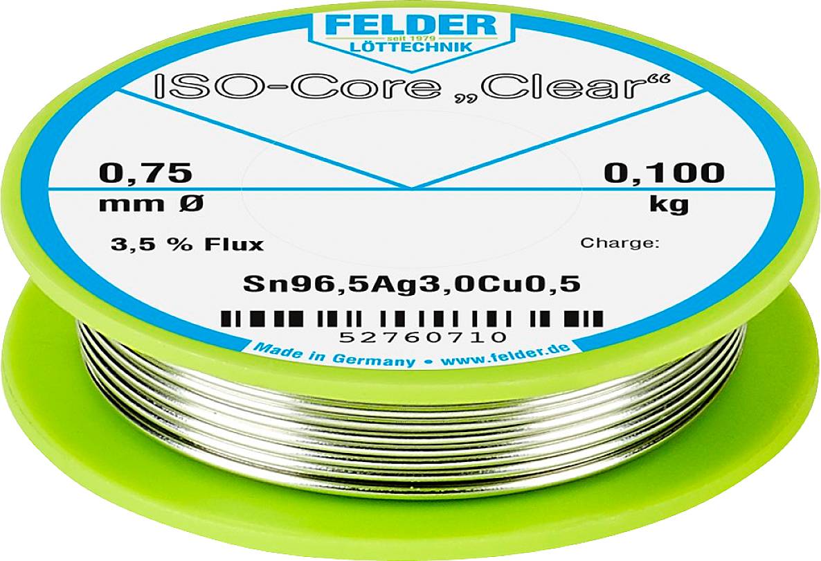 Felder ISO-Core "Clear" SAC305 Lötzinn Spule Sn96,5Ag3Cu0,5 0.100kg 0.75mm