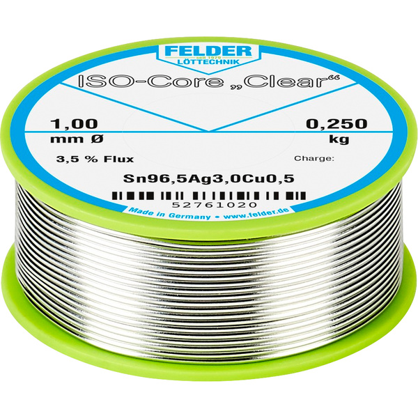 Felder Löttechnik ISO-Core "Clear" SAC305 Lötzinn Spule Sn96,5Ag3Cu0,5 0.250kg 1mm