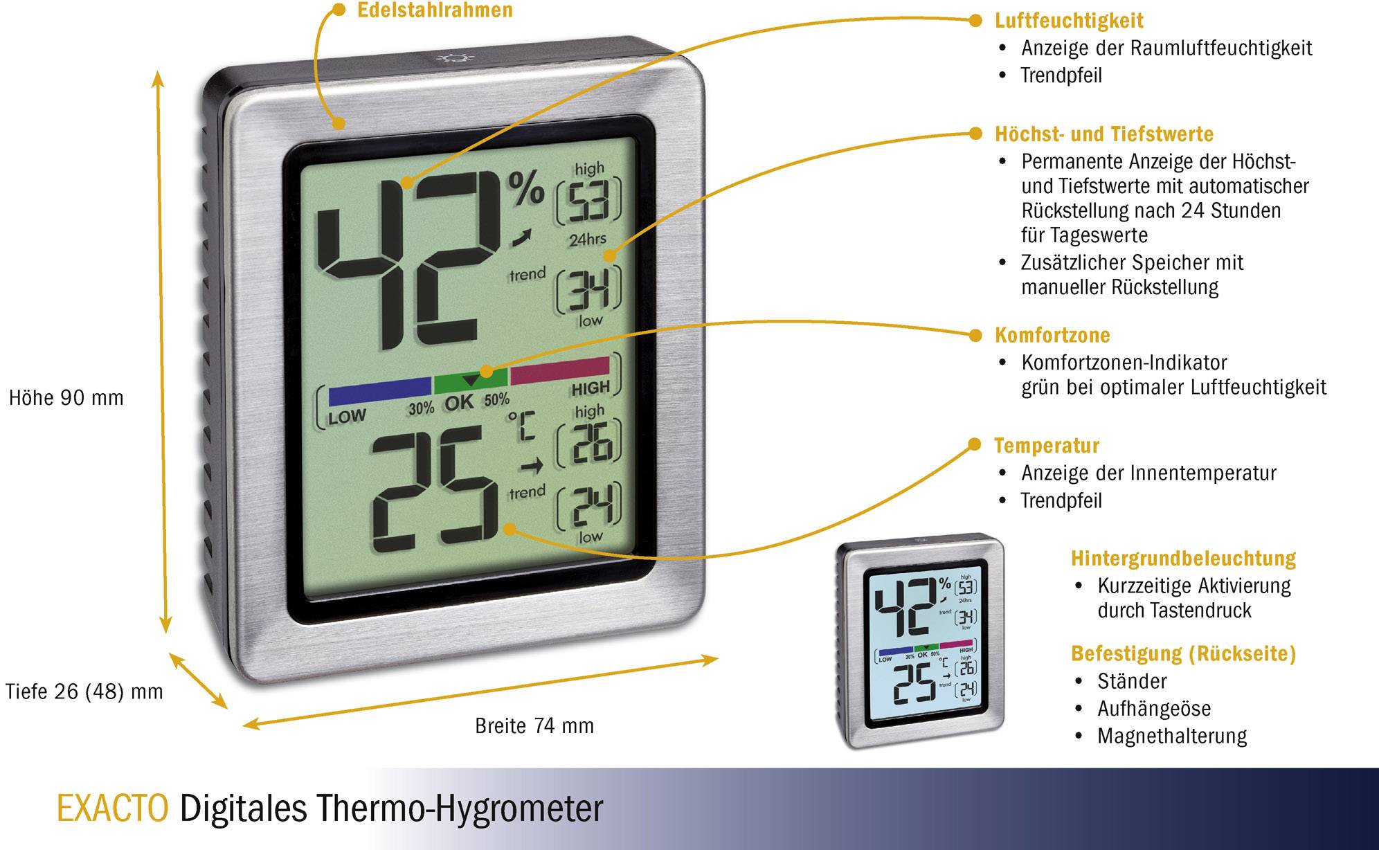 TFA Dostmann EXACTO Thermo-/Hygrometer Silber 30.5047.54.K