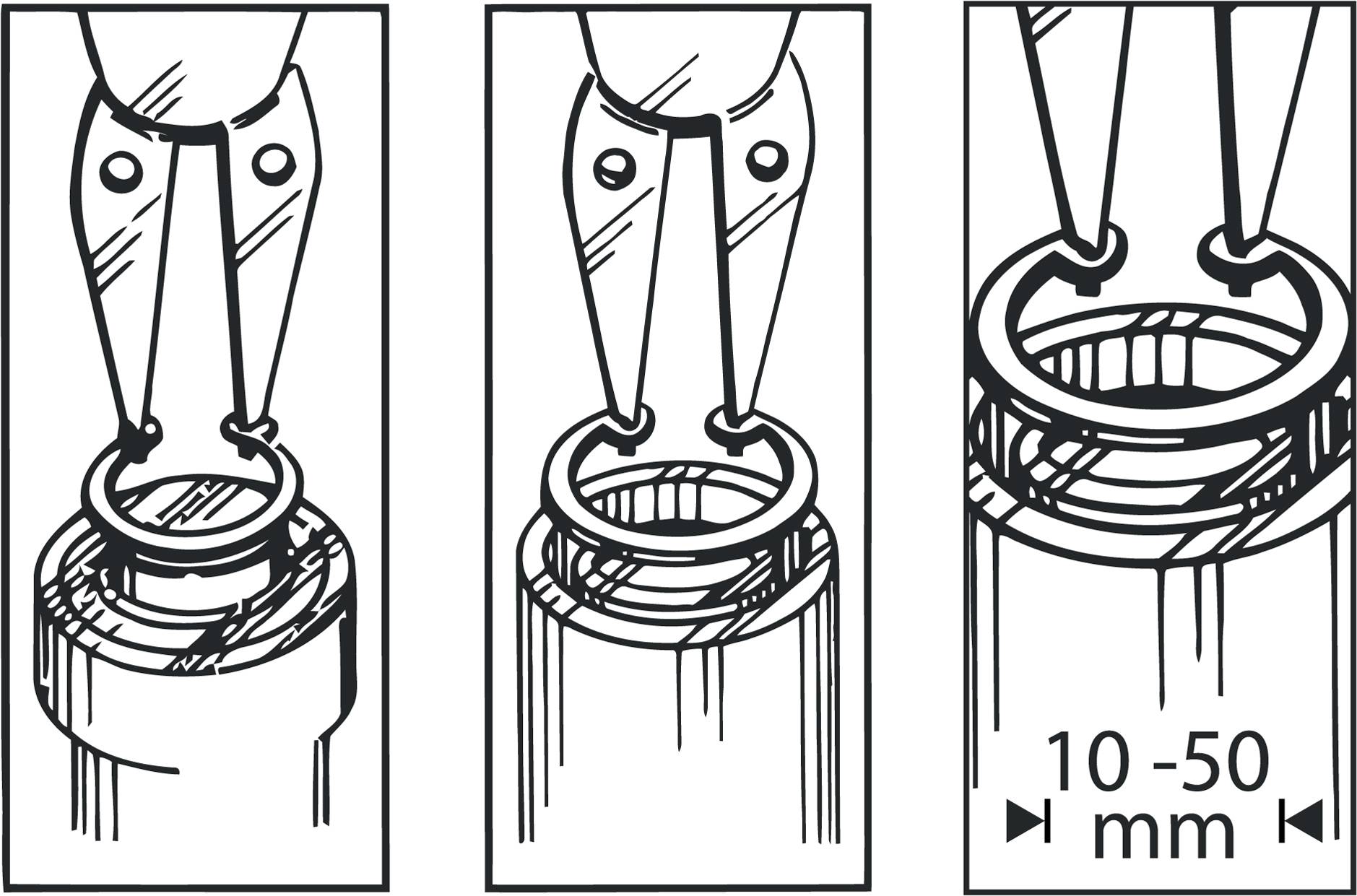 TOOLCRAFT TO-6679764 Seegeringzange Passend für (Seegeringzangen) Außen- und Innenringe 10-50mm 10-50mm Spitzenform (Details)