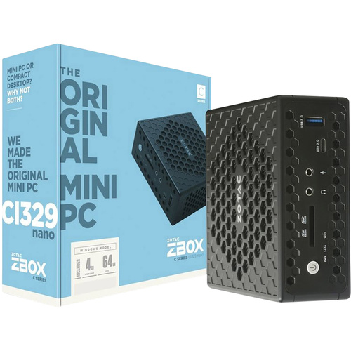 Zotac ZBOX CI329 nano Mini PC Intel N4100 (4 x 1.1 GHz / max. 2.4 GHz) 4 GB RAM 64 GB SSD   Win 10 Home S-Modus