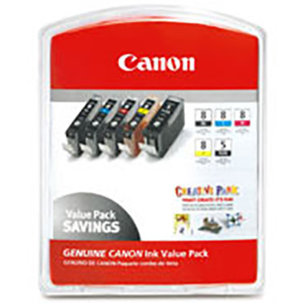 Canon Cartouche d'encre CLI Value Pack 8 d'origine pack bundle noir, vert, cyan clair, magenta clair, rouge 0620B027 Pack de