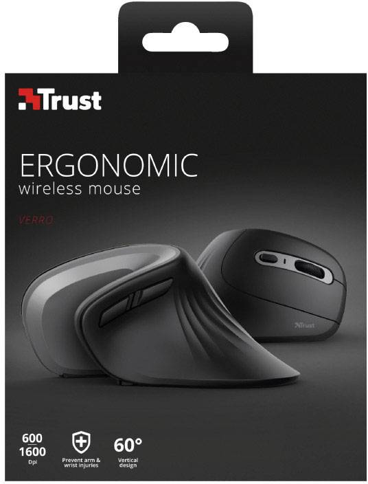 Trust VERRO Ergonomische Maus Funk Optisch Schwarz 5 Tasten 1600 dpi, 1200 dpi, 600 dpi Ergonomisch