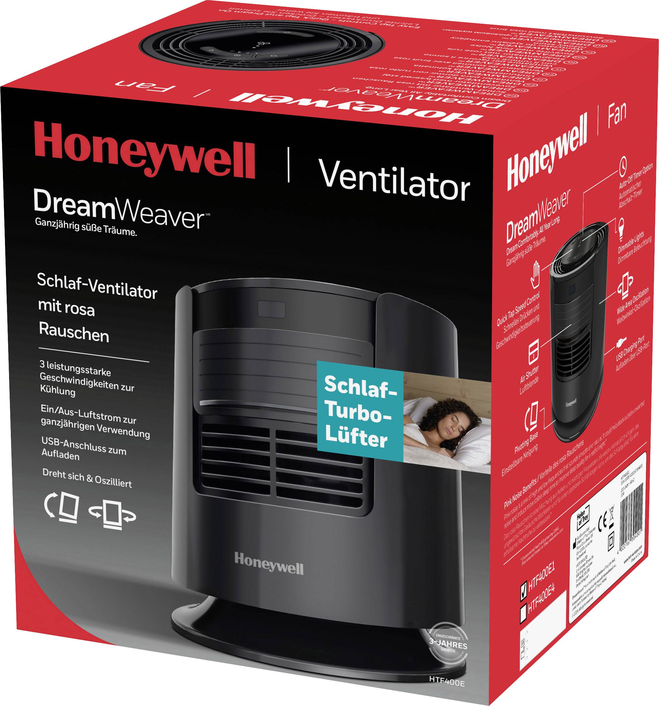 Honeywell HTF400E4 Tischventilator (Ø x H) 170mm x 190mm Schwarz Dimmbar, Oszillierend, Timer