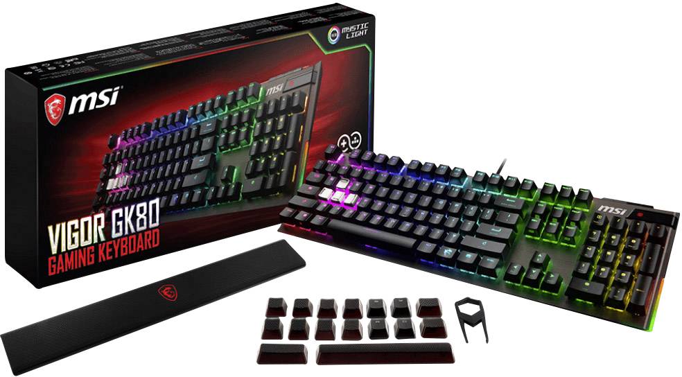 MSI Vigor GK80 RED USB Gaming-Tastatur Beleuchtet US-Englisch, QWERTY Schwarz, Rot