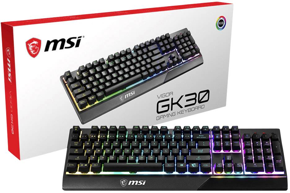 MSI Vigor GK30 USB Gaming-Tastatur Deutsch, QWERTZ Schwarz Beleuchtet, Multimediatasten