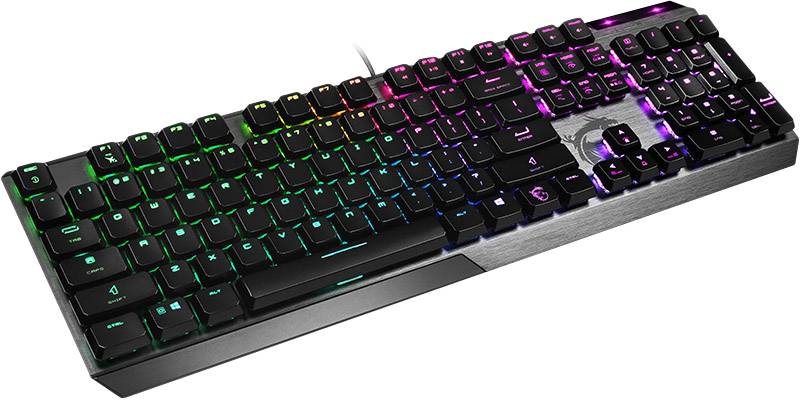 MSI Vigor GK50 "Low Profile" USB Gaming-Tastatur Deutsch, QWERTZ Schwarz, Edelstahl Beleuchtet, Multimediatasten