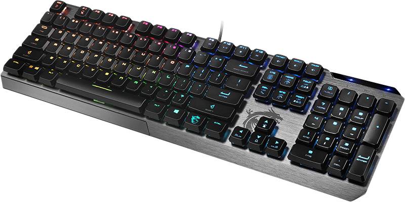 MSI Vigor GK50 "Low Profile" USB Gaming-Tastatur Deutsch, QWERTZ Schwarz, Edelstahl Beleuchtet, Multimediatasten