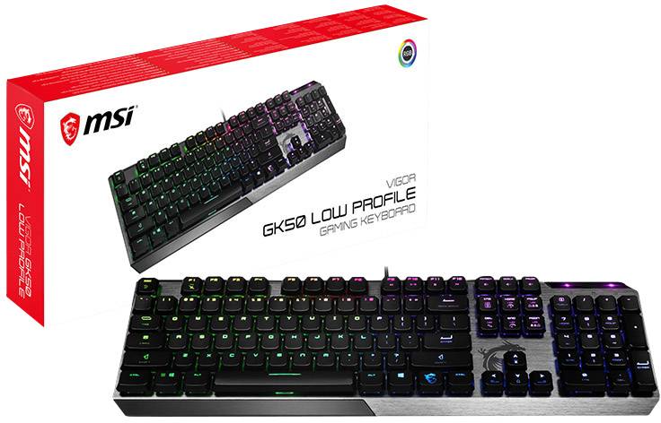 MSI Vigor GK50 "Low Profile" USB Gaming-Tastatur Deutsch, QWERTZ Schwarz, Edelstahl Beleuchtet, Multimediatasten