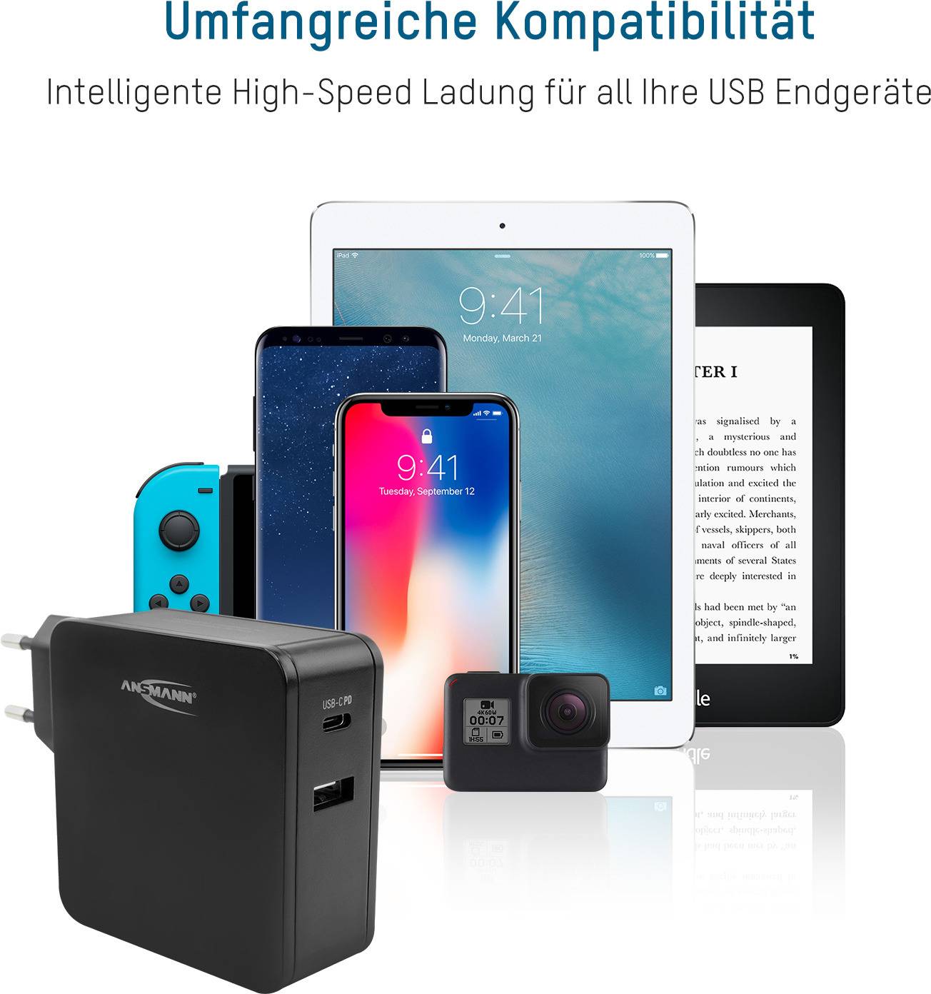 Ansmann Home Charger 254PD USB Ladegerät 65 W 1x USB-A, 1x USB-C® USB PD Schwarz Innenbereich GaN