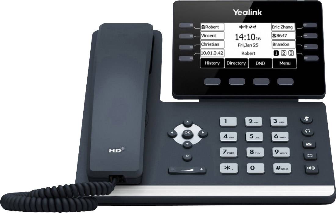 Yealink SIP-T53W Schnurgebundenes Telefon, VoIP Bluetooth, Freisprechen, für Hörgeräte kompatibel, Headsetanschluss, Optische