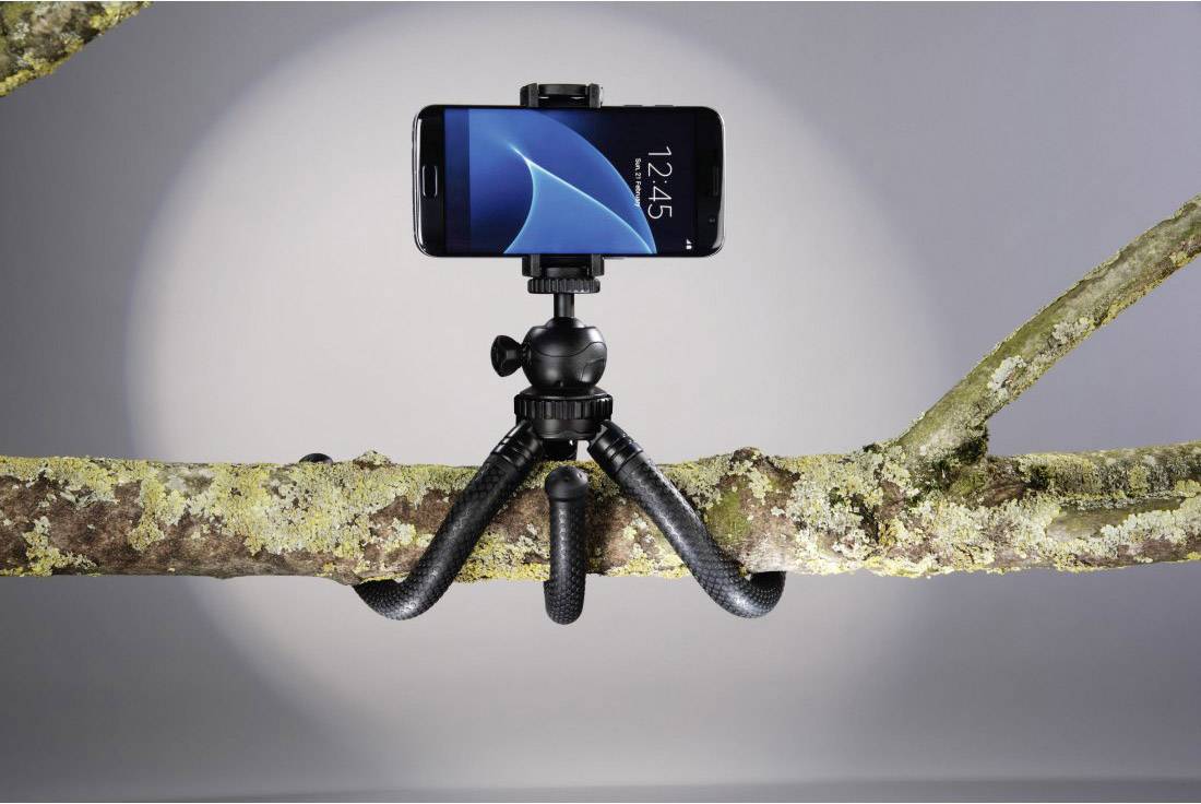 Hama FlexPro Dreibeinstativ 1/4 Zoll Arbeitshöhe=16 - 27 cm Schwarz Für Smartphones und GoPro, Kugelkopf