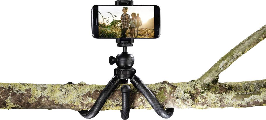 Hama FlexPro Dreibeinstativ 1/4 Zoll Arbeitshöhe=16 - 27 cm Schwarz Für Smartphones und GoPro, Kugelkopf