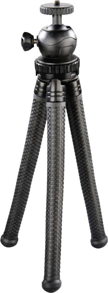 Hama FlexPro Dreibeinstativ 1/4 Zoll Arbeitshöhe=16 - 27 cm Schwarz Für Smartphones und GoPro, Kugelkopf