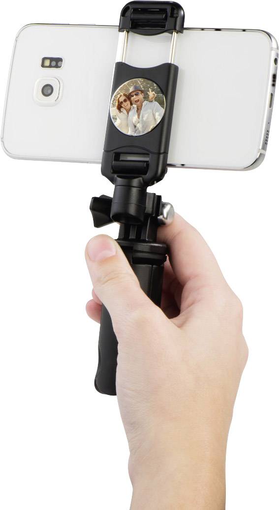 Hama Pocket Ministativ 1/4 Zoll Arbeitshöhe=10 - 20 cm Schwarz inkl. Smartphonehalter