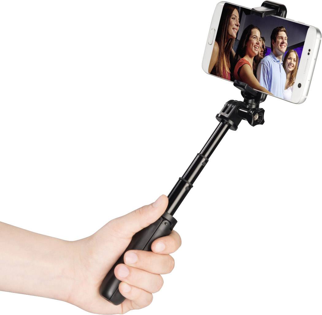 Hama Pocket Ministativ 1/4 Zoll Arbeitshöhe=10 - 20 cm Schwarz inkl. Smartphonehalter