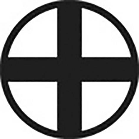 Ein schwarzes Kreuz in einem Kreis auf weißem Hintergrund. Symbol, das oft für Navigation oder Korrektur verwendet wird.