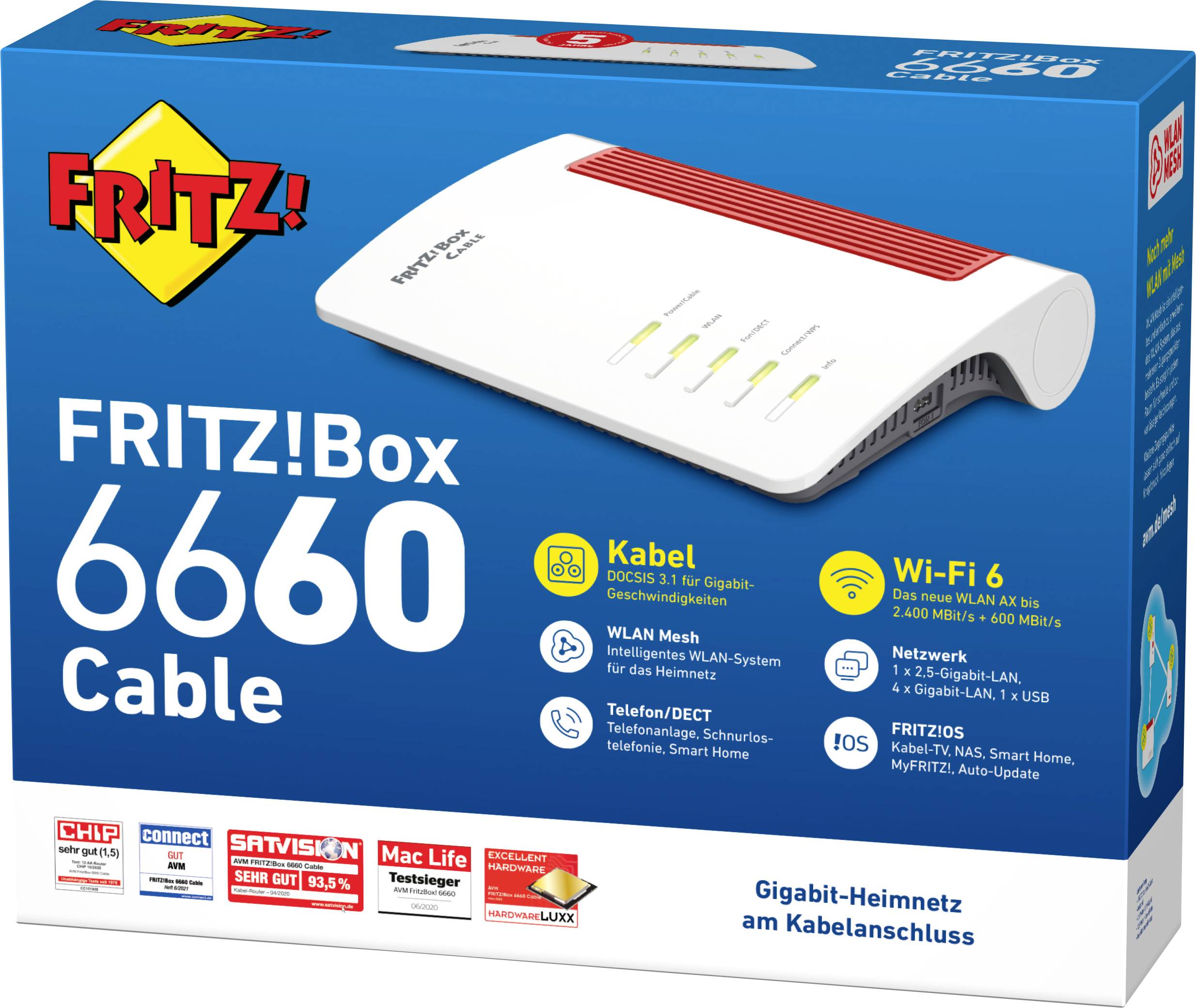 Fritz! FRITZ!Box 6660 Cable WLAN Router mit Modem Integriertes Modem: Kabel 2.4 GHz, 5 GHz 2.4 GBit/s