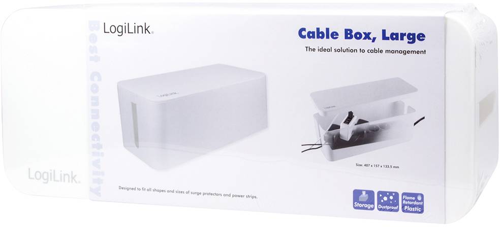 LogiLink Kabelbox, groß. Die ideale Lösung zur Kabelorganisation. Weiß, für verschiedene Größen von Netzteilen und Steckdosenleisten.