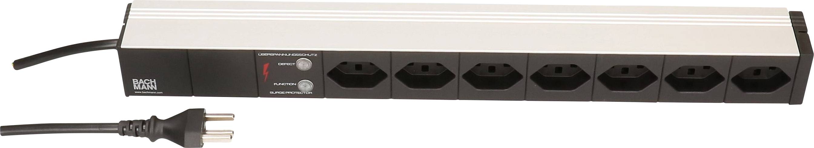 Bachmann 333.0382 Überspannungsschutz-Steckdosenleiste 7fach Schwarz, Silber CH-Stecker 1 St.