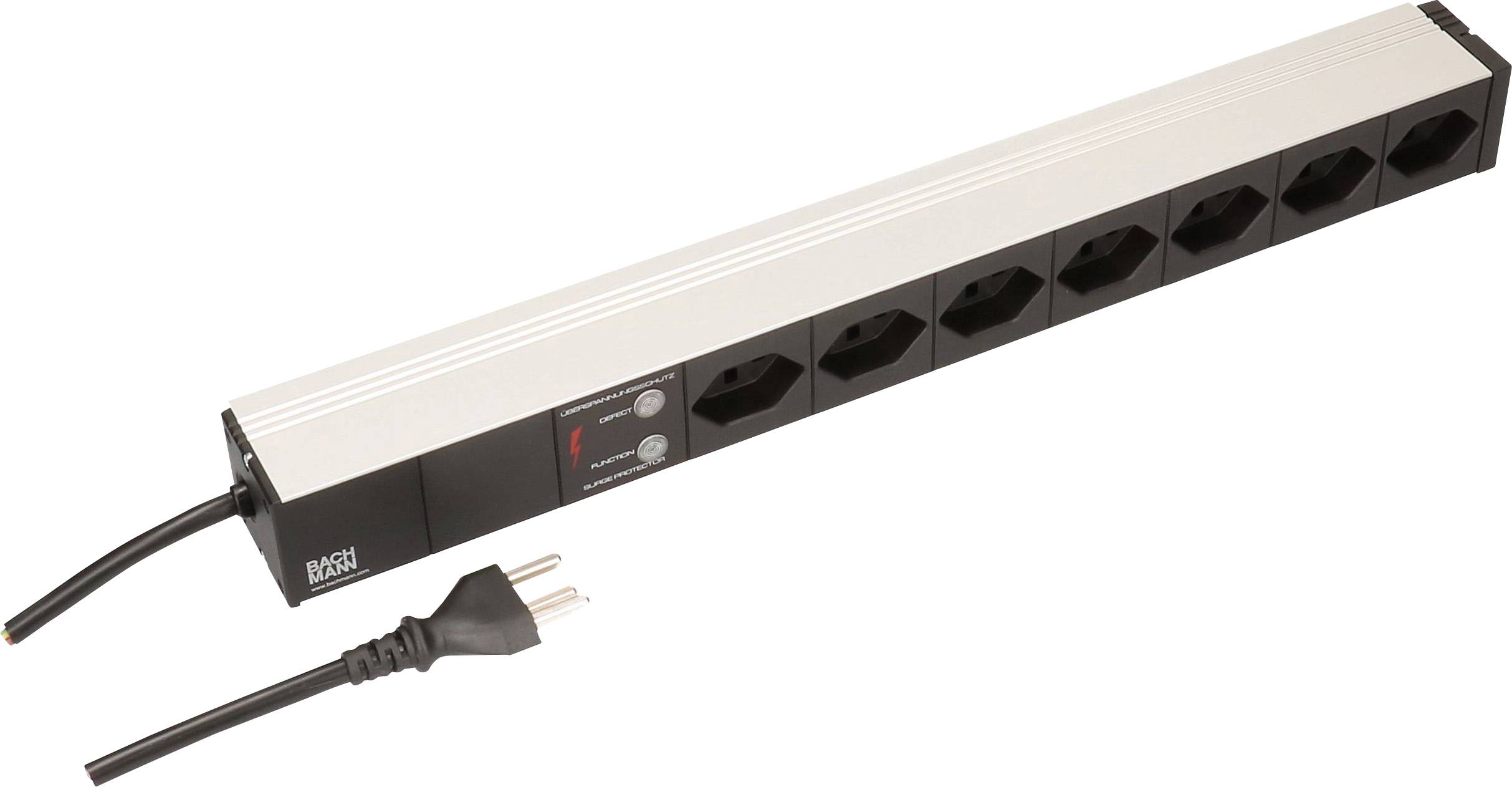 Bachmann 333.0382 Überspannungsschutz-Steckdosenleiste 7fach Schwarz, Silber CH-Stecker 1 St.