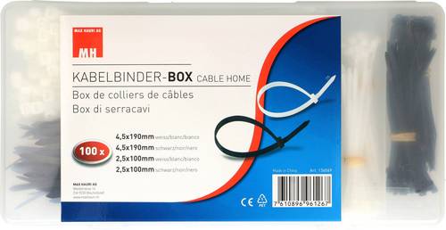 Cablehome 136069 Kabelbinder 190 mm, 100 mm Schwarz, Weiß 400 St.