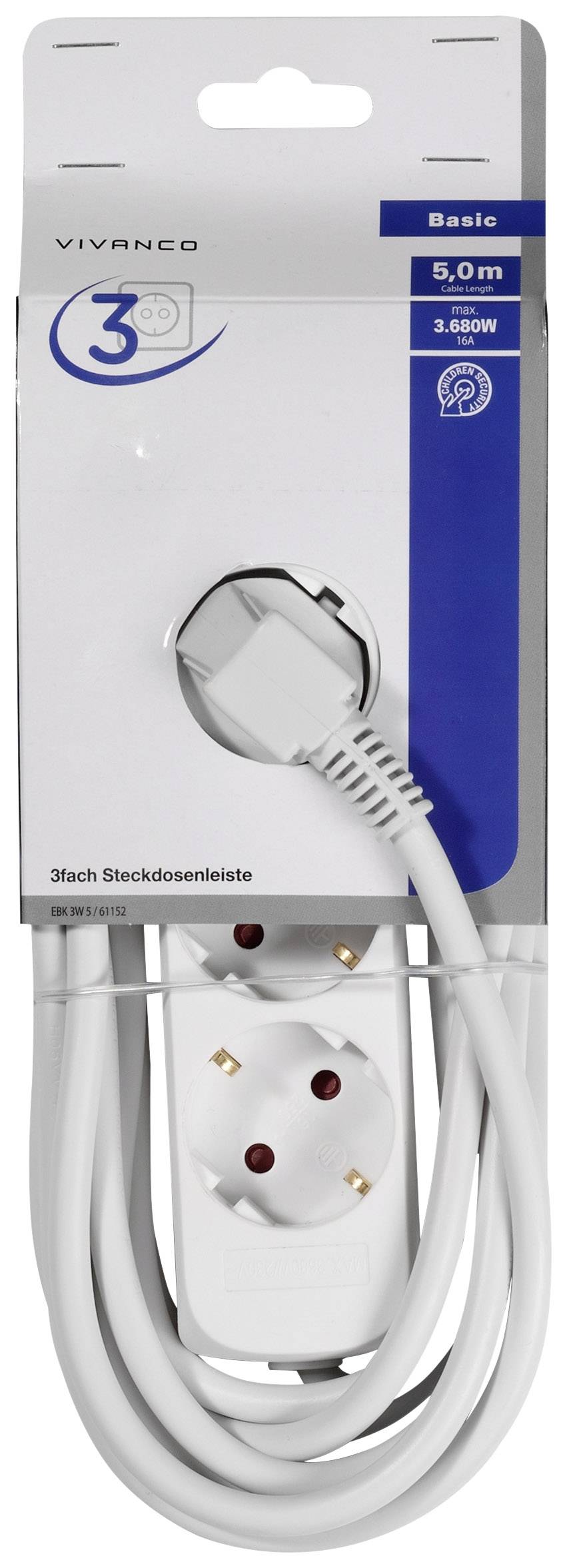 Vivanco 61152 Steckdosenleiste 3fach Weiß Schutzkontakt 1St.