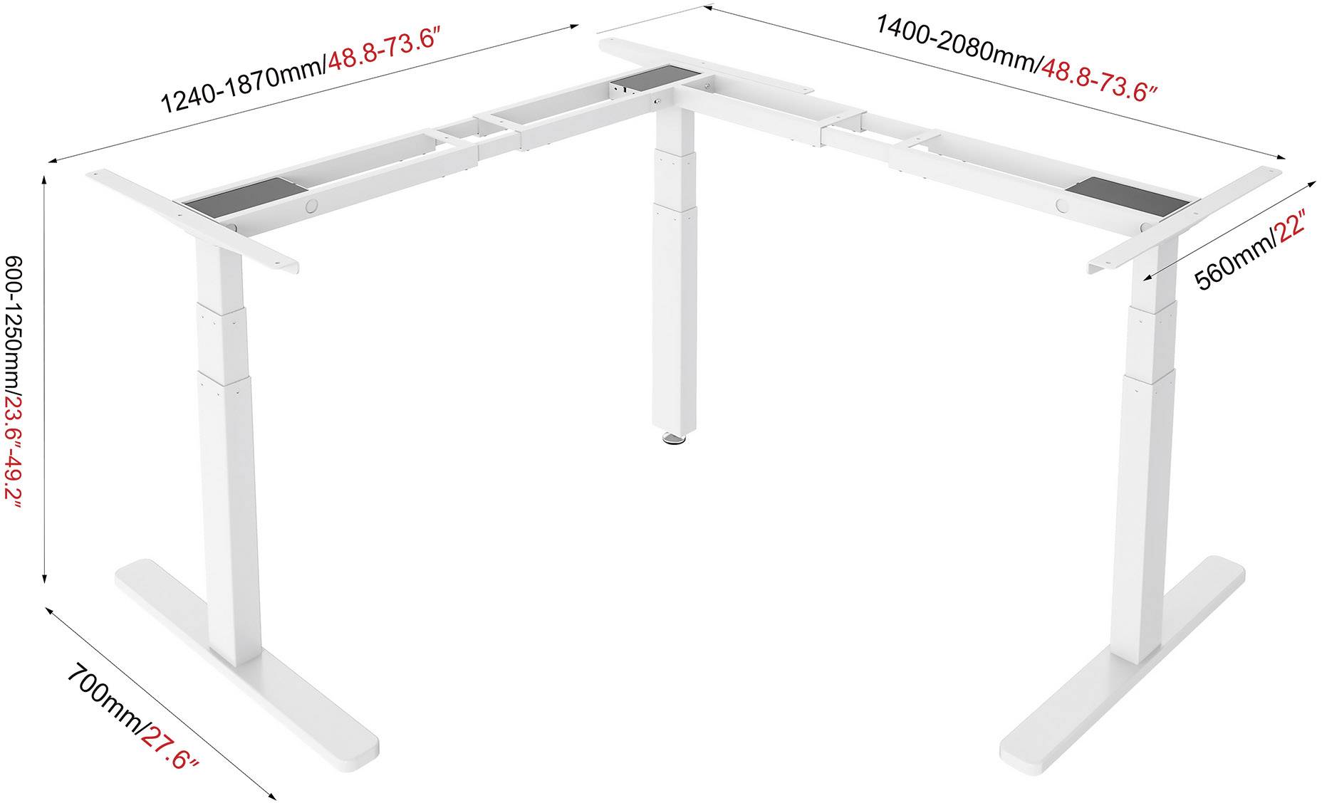 Digitus Sitz-/Steh-Schreibtischgestell elektrisch höhenverstellbar Höhen-Bereich: 600 bis 1250 mm (B x T) 2100 mm x 1900 mm Weiß DA-90386 DA-90386