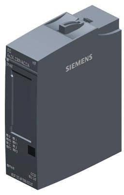 Grau-blaues Siemens-Modul, beschriftet mit Eingängen 'DI' und Symbolen. Rechteckige Form mit abgerundeten Ecken. Elektronische Komponente.