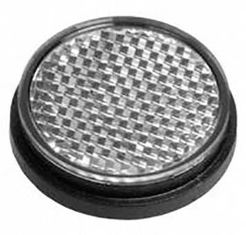 Ein runder Reflektor mit gekreuztem Muster auf der Oberfläche, eingefasst in einen schwarzen Rahmen. Verwendet zur Lichtreflexion.