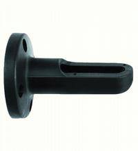 Schwarzes zylindrisches Bauteil mit flacher Basis und drei Löchern. Es hat eine ovale, offene Röhre auf der gegenüberliegenden Seite der Basis.