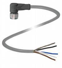 Graues Stromkabel mit Winkelstecker und offenen Enden mit fünf farbigen Drähten: schwarz, braun, blau, grau, grün/gelb.