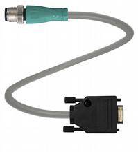 Graues Kabel mit einem grünen und einem schwarzen Steckverbinder.